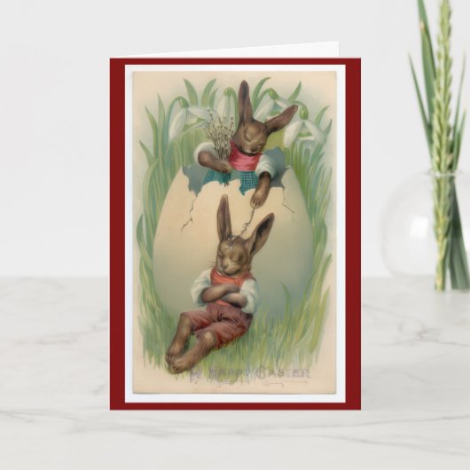 Vintage 1940s Easter Bunnies Rustic Springtime カード (正面)