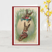 Vintage 1940s Easter Bunnies Rustic Springtime カード (黄色い花)