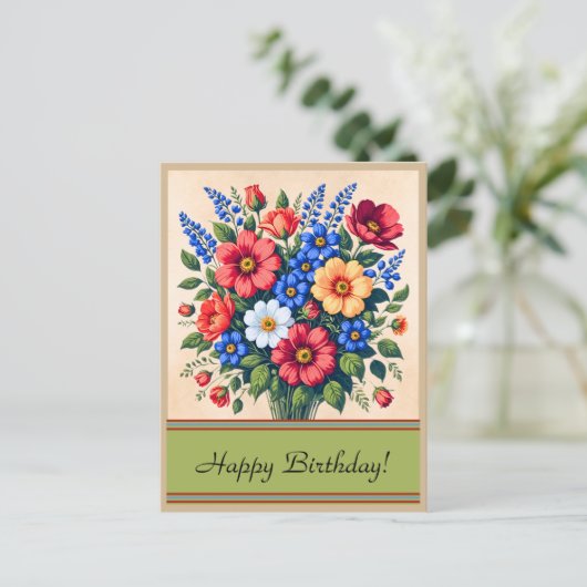 Vintage 1940s Flower Bouquet | Birthday Postcard ポストカード (スタンド正面)