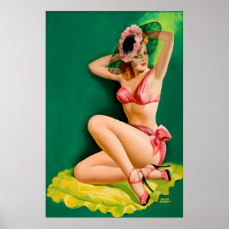 Vintage 1940s Pin Up Girl Poster & Canvas Fighting ポスター