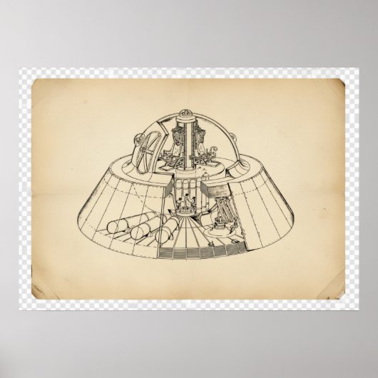 Vintage 1940s Secret Aerospace Craft Cutaway Techn ポスター (正面)