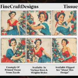 Vintage 1950 Christmas Pin-up Women EA7L Decoupage 薄葉紙