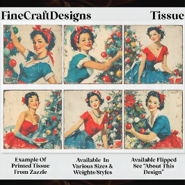 Vintage 1950 Christmas Pin-up Women EA7R Decoupage 薄葉紙