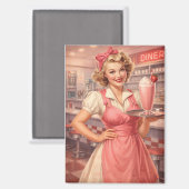 Vintage 1950s Diner Pin-Up Waitress  マグネット (正面/裏面)