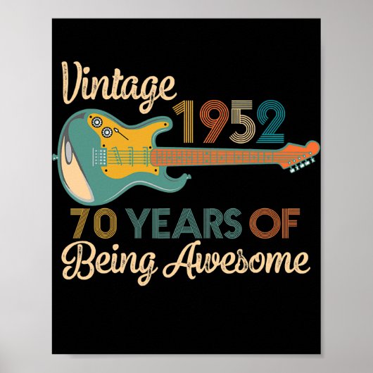 Vintage 1952 Birthday Guitar Lovers 70th Birthday ポスター (正面)