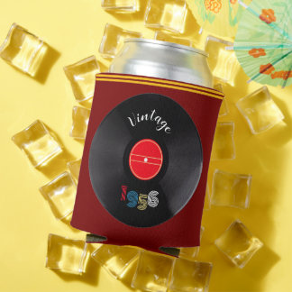 Vintage 1956 Record 70th Birthday Retro Stripe Red 缶クーラー