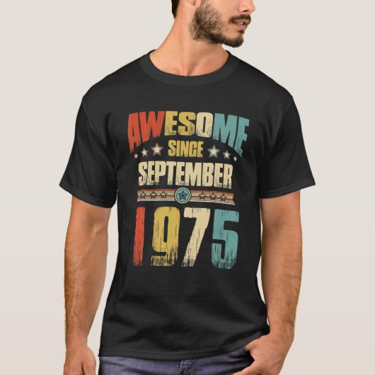 Vintage 1975 46Th Birthday Awesome Since September Tシャツ (正面)
