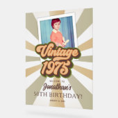 Vintage 1975 50th Birthday Photo Welcome アクリルサイン (傾斜)