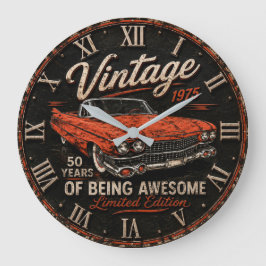 Vintage 1975 Classic Car 50 Years of Being Awesome ラージ壁時計