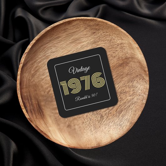 Vintage 1976 Retro Birthday 50th Birthday Name スクエアペーパーコースター