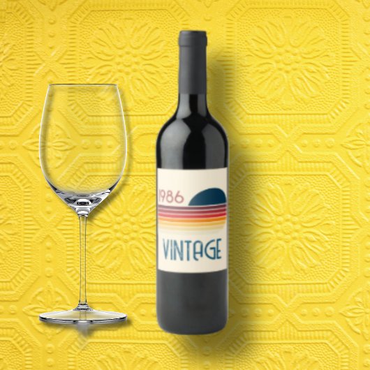Vintage 1986 Retro Stripe Sun ワインラベル