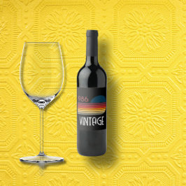 Vintage 1986 Retro Stripe Sun ワインラベル