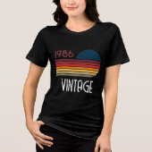 Vintage 1986 Retro Stripe Sun 40th Birthday トライブレンドＴシャツ (正面)