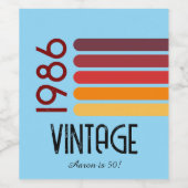 Vintage 1986 Retro Stripe Sun 40th Birthday  ワインラベル (シングルラベル)