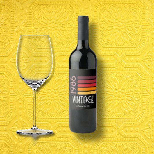 Vintage 1986 Retro Stripe Sun 40th Birthday ワインラベル