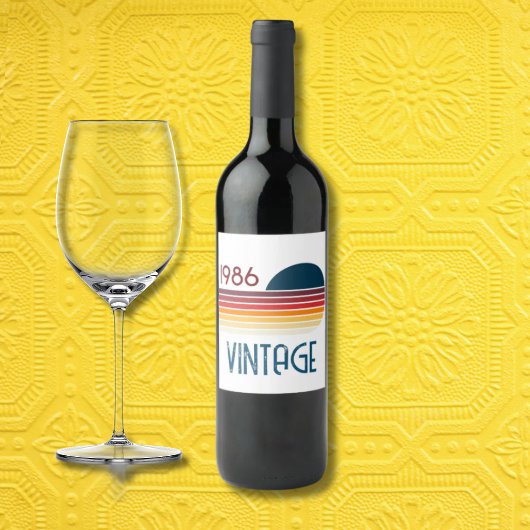 Vintage 1986 Retro Stripe Sun 40th Birthday ワインラベル