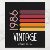 Vintage 1986 Retro Stripe Sun 40th Birthday ワインラベル (シングルラベル)