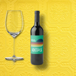 Vintage 1986 Retro Stripe Sun Green 40th Birthday ワインラベル