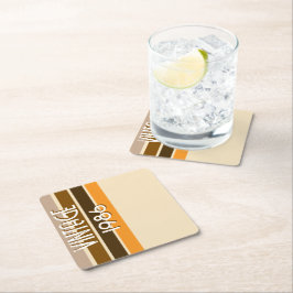 Vintage 1986 Retro Stripes Brown Tan Vintage  スクエアペーパーコースター