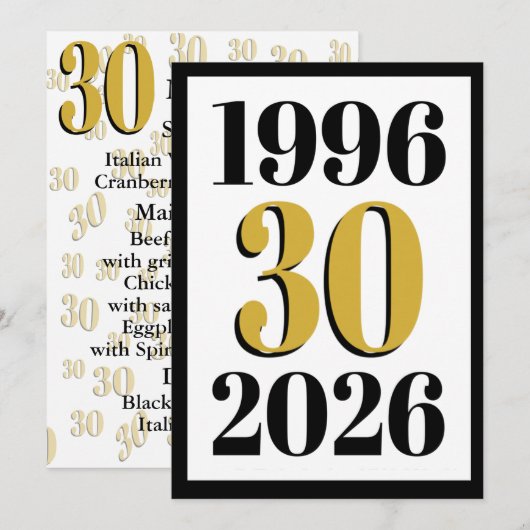 Vintage 1996 Milestone 30th Birthday   メニュー (正面/裏面)