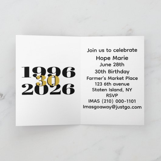 Vintage 1996 Milestone 30th Birthday   招待状 (内部)