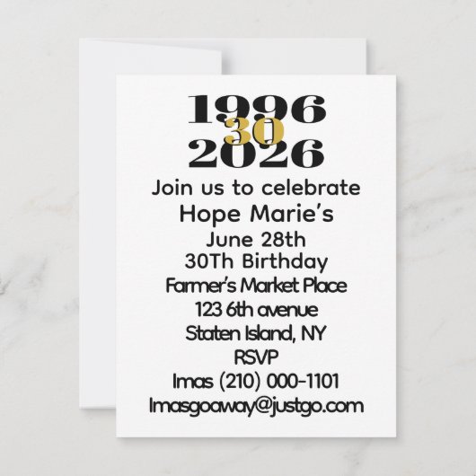 Vintage 1996 Milestone 30th Birthday 招待状 (裏面)