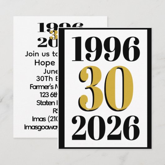 Vintage 1996 Milestone 30th Birthday 招待状 (正面/裏面)