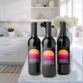 Vintage 1996 Neon Retro Stripe Sun 30th Birthday ワインラベル