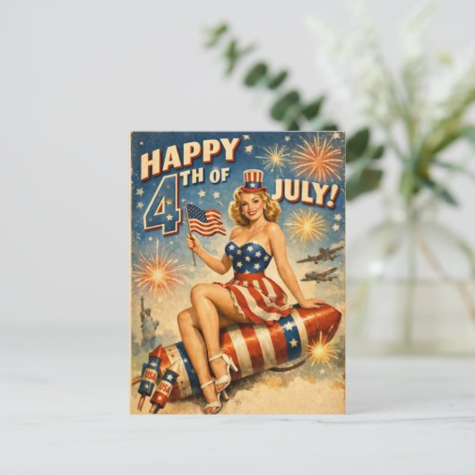 Vintage 4th of July Pin-Up Postcard ポストカード (スタンド正面)