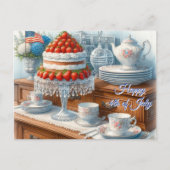 Vintage 4th of July Strawberry Cake Postcard ポストカード (正面)