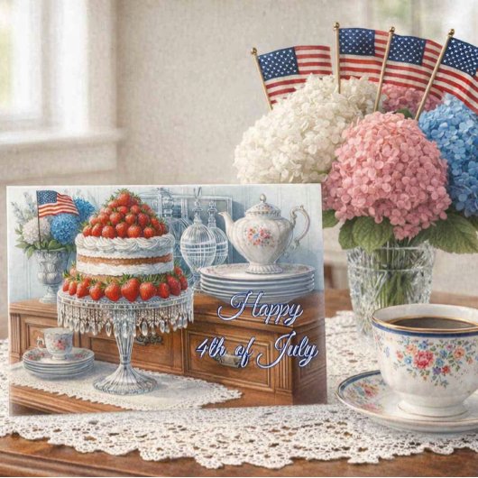 Vintage 4th of July Strawberry Cake Postcard ポストカード
