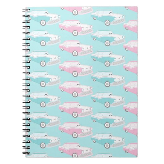 Vintage 50s Car Print Pattern Design Notebook ノートブック (正面)