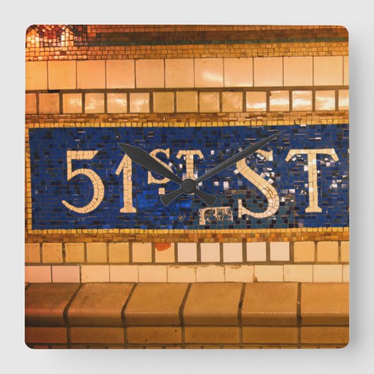Vintage 51st Street, Manhattan, NYC スクエア壁時計 (正面)