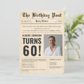 Vintage 60th Birthday Newspaper Cover Custom Photo 招待状 (スタンド正面)