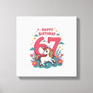 Vintage 67th Birthday Unicorn Rainbow Cute Cartoon キャンバスプリント