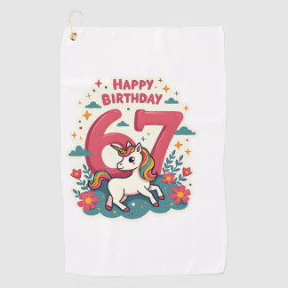 Vintage 67th Birthday Unicorn Rainbow Cute Cartoon ゴルフタオル