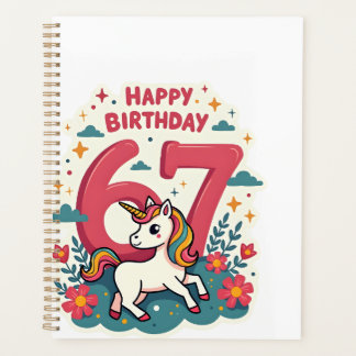Vintage 67th Birthday Unicorn Rainbow Cute Cartoon プランナー手帳