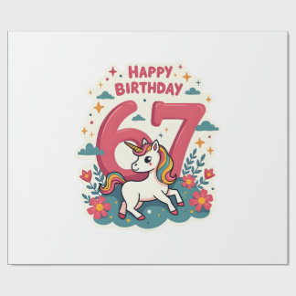 Vintage 67th Birthday Unicorn Rainbow Cute Cartoon ラッピングペーパー