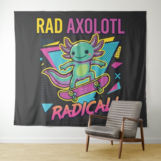 Vintage 90s Axolotl Skateboard Radical neoteny タペストリー (インサイチュ(横))