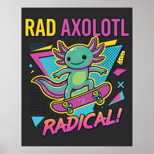 Vintage 90s Axolotl Skateboard Radical neoteny ポスター (正面)