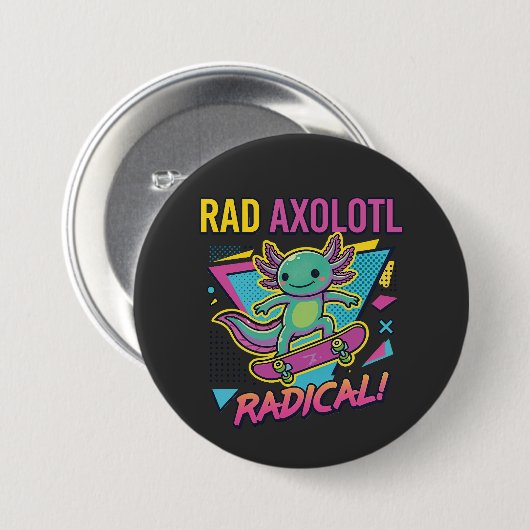 Vintage 90s Axolotl Skateboard Radical neoteny 缶バッジ (正面&裏面)