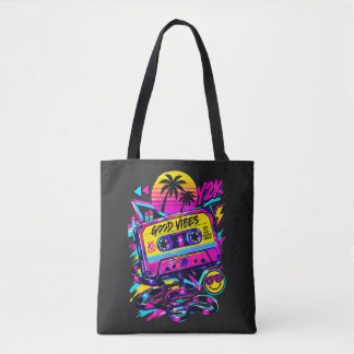 Vintage 90s Retro Cassette Neon Cyberpunk Tote Bag トートバッグ
