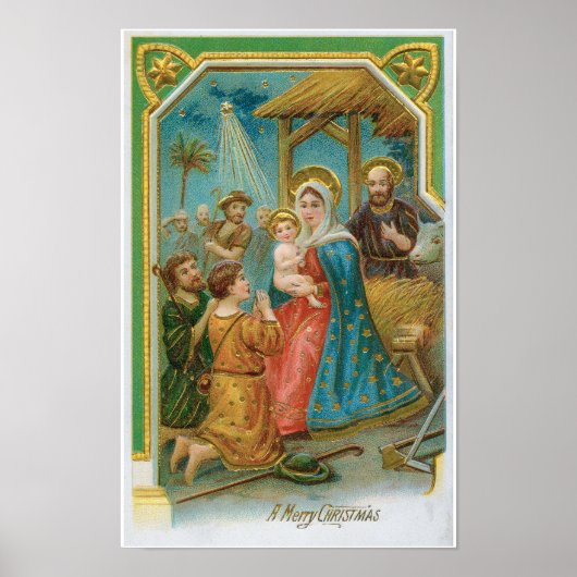 Vintage A Merry Christmas Madonna And Child ポスター (正面)