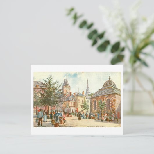 Vintage Aachen Germany Fischmarkt ポストカード (スタンド正面)