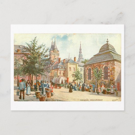 Vintage Aachen Germany Fischmarkt ポストカード (正面)