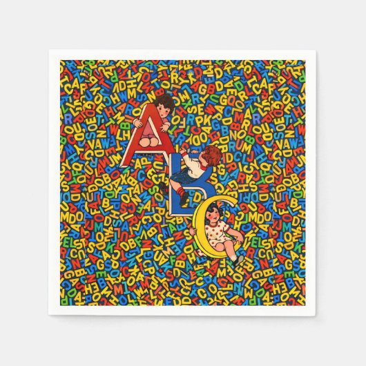 Vintage ABC Children’s Alphabet Illustration スタンダードカクテルナプキン (正面)