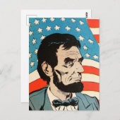 Vintage Abraham Lincoln USA Flag Illustration ポストカード (正面/裏面)