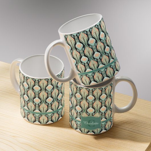 Vintage Abstract Botanical Monogram Floral Pattern コーヒーマグカップ