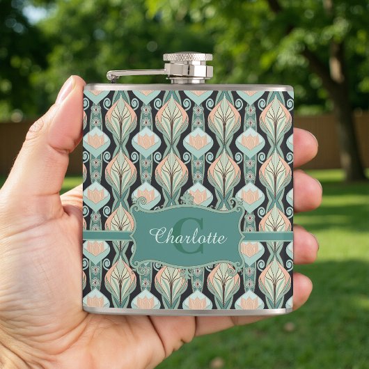 Vintage Abstract Botanical Monogram Floral Pattern フラスク