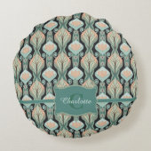 Vintage Abstract Botanical Monogram Floral Pattern ラウンドクッション (裏面)